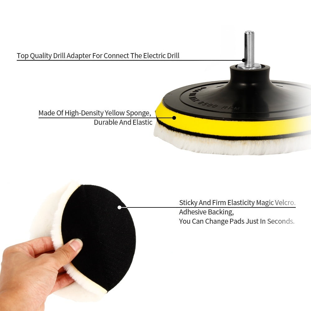 Tcwhniev 5Pcs/set 6inch Polisher/Buffer Soft Wool Bonnet Pad Woolen Polish Buffing Waxing Pads with M14 Drill Adapter,Polishing Bonnets for Car Polisher Polishing and Buffing