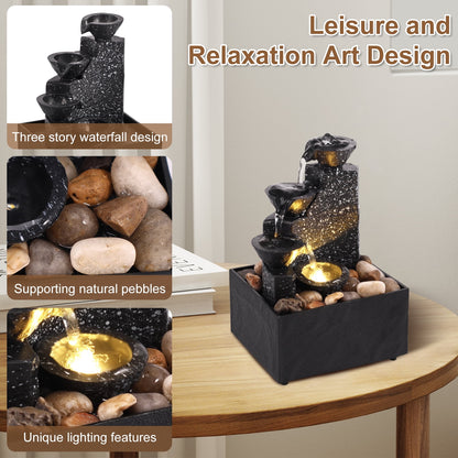 Pcapzz Tabletop Waterfall Fountain Relaxation Meditation Desktop Fountain with Soft Lights Flowing Water Ornaments Tabletop Fountain Landscape Decor for Indoor Outdoor