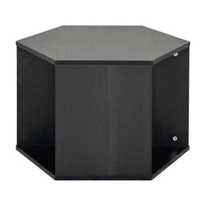 Hexagonal Coffee Table Side Table Nightstand Burmese Sumac,Living Room Table Modern Funiture Table，Black Brown