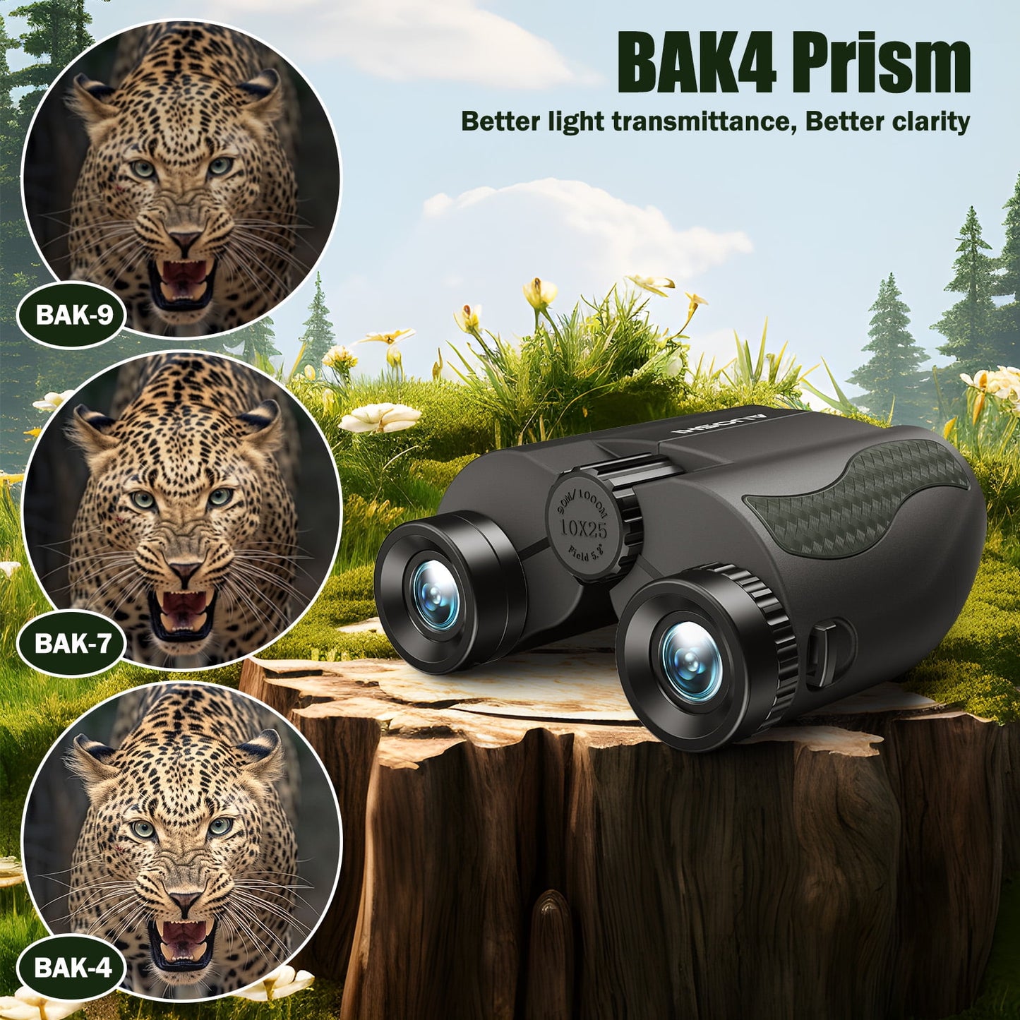 AUOSHI 12*25 Compact Binoculars for Adults and Kids Large Eyepiece Waterproof and Non-Slip Binoculars for Bird Watching Outdoor Sports, Sightseeing, Concerts, Hiking - BAK4 Prism FMC Lens