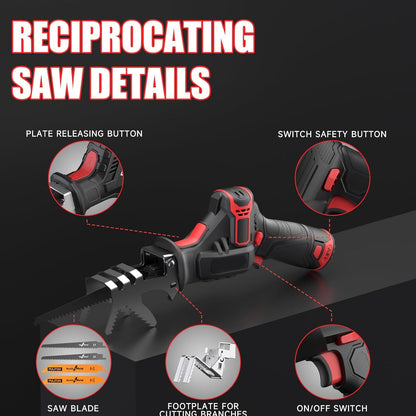 NEXPOW Reciprocating Saw, Cordless Variable Speed, Blade Kit, for Wood/Metal/PVC Cutting