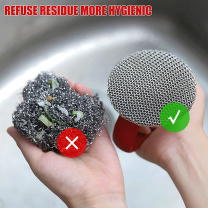 Nyidpsz Stainless Steel Cast Iron Scrubber, Chainmail Scrubber Brush with Handle, Red