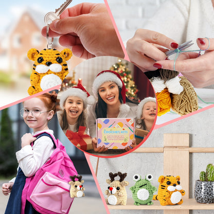 Qenwkxz 3PCS Crochet Kit for Beginners Complete Crochet Knitting Kit Adorable Animal Crochet Starter Pack DIY Crochet Craft Kit with Step-by-Step Video for Adults Kids