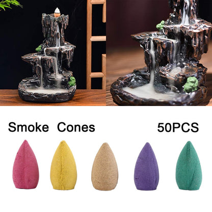 EUWBSSR 50 Pcs Backflow Incense Cones 5 Mixed Natural Scents Sandalwood Rose Lily Tulips Rosemary Lavender