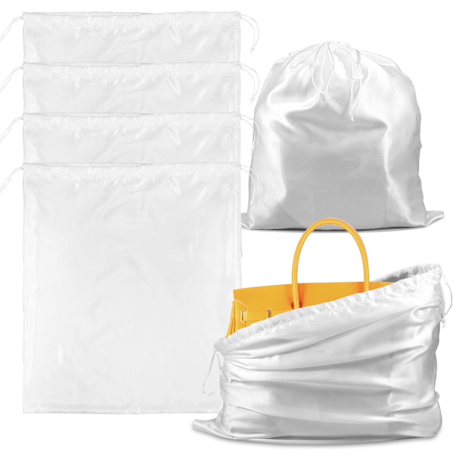 Txkrhwa 6PCS Dust Bags for Handbags, Silk Dust Cover Bags for Handbags, Silk Purse Organizer Dust Cover Drawstring Bags, Large Storage Travel Storage Pouch for Purses Shoes Boots