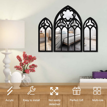 Qenwkxz 3PCS Wall Arch Mirrors Set Gothic Wall Mirror Decor Cathedral Arched Mirror Decor Decorative Arched Wall Mirror for Living Room Bedroom Entryway Bathroom Vanity