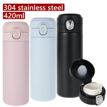 Pluokvzr Stainless Steel Travel Cup with Leak-Proof Lid Insulated Vacuum Travel Coffee Mug Pop-up Travel Coffee Cup