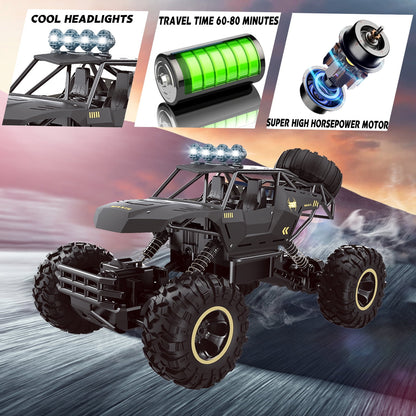 4DRC 1:12 Rc Car,off Road Truck Remote Control Car Metal Shell 2.4G 4WD Dual Motors, with 2 Batteries Black