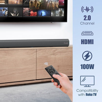 100W Bluetooth Sound Bar with HDMI, Home Theater Surround Sound System with Built-in Subwoofer for Smart TV, Brushed Finish Gray