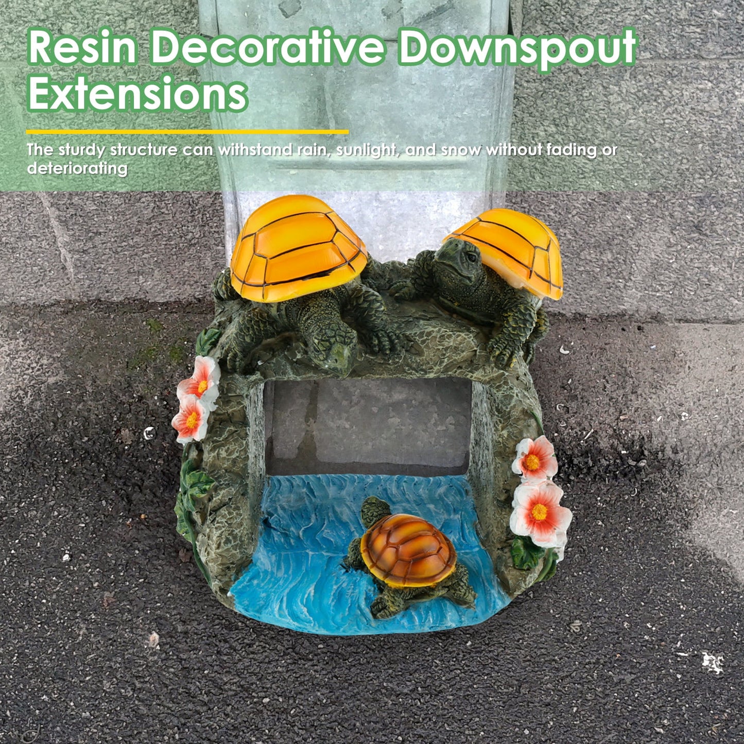 Turtle Gutter Downspout Extension Decoration Resin Solar Downspout Extension Statue Weatherproof Decorative Gutter Downspout Splash Block with Light for Garden Yard Patio