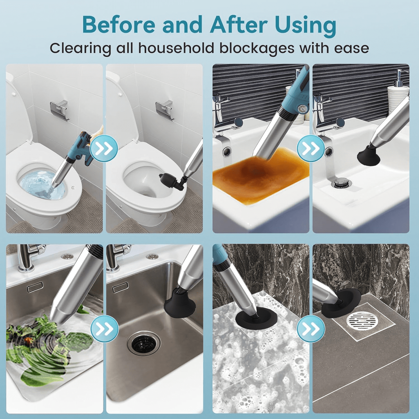 JMDLWZ Electric Toilet Plunger Clog Remover: 1 Batteries Air Plunger, Heavy Duty Plungers for Plumber, Homeowner, High Pressure Power Unclogger for Clogged Toilet, Drain, Sink, Bathroom, BLUE