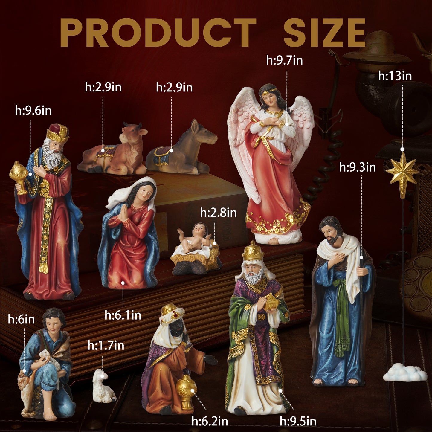 KUETH Indoor Nativity Set Christmas Nativity Scene Holiday Family Gift Religious Decorations 13 Pieces 9.8 inch