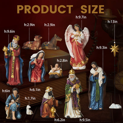 KUETH Indoor Nativity Set Christmas Nativity Scene Holiday Family Gift Religious Decorations 13 Pieces 9.8 inch