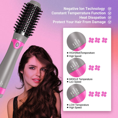 OCTMOM Hair Dryer Brush, 5 in 1 Negative Ionic Hot Air Brush for Curling Straightening Drying, Blow Dryer for Hair Styling, Gray