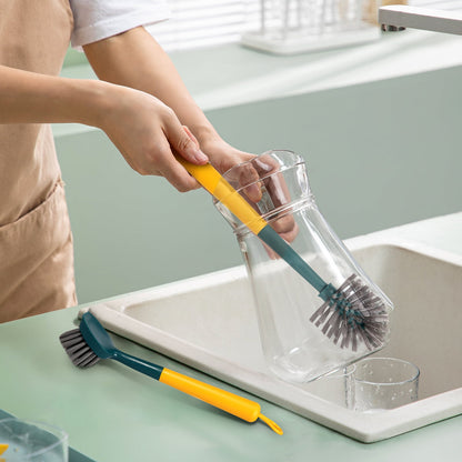 Txkrhwa 5PCS Multipurpose Kitchen Cleaning Brushes Set, Dish Brush with Handle, Bottle Brush Set, Window Squeegee Scrub Brush, Countertop Cleaning Brushes, Silicone Handle with Hook