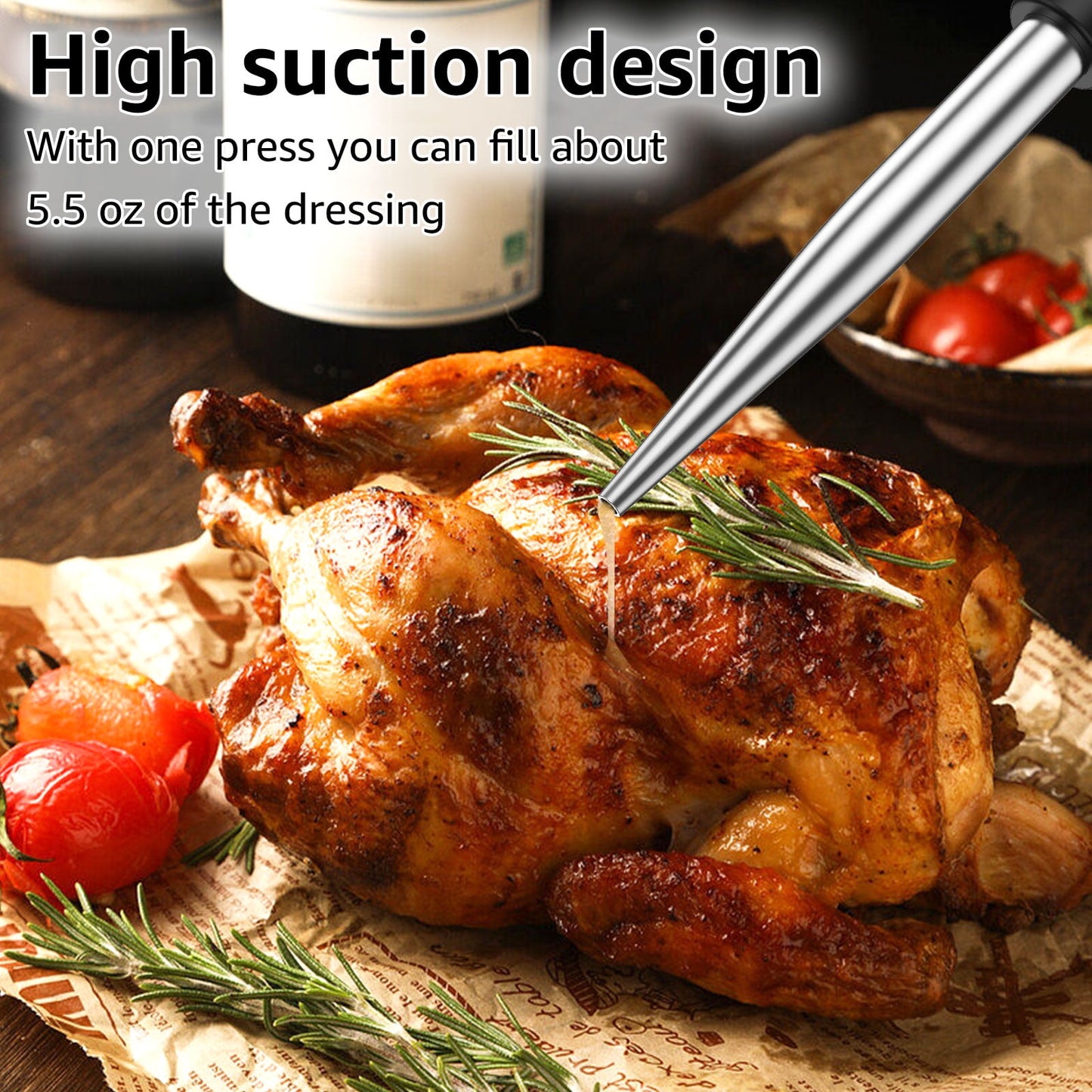 Turkey Baster Stainless Steel Turkey Baster Syringe with Cleaning Brush Meat Marinade Injector with 2 Needles and Detachable Silicone Round Bulb Meat Baster for BBQ Grill Baking Kitchen Cooking