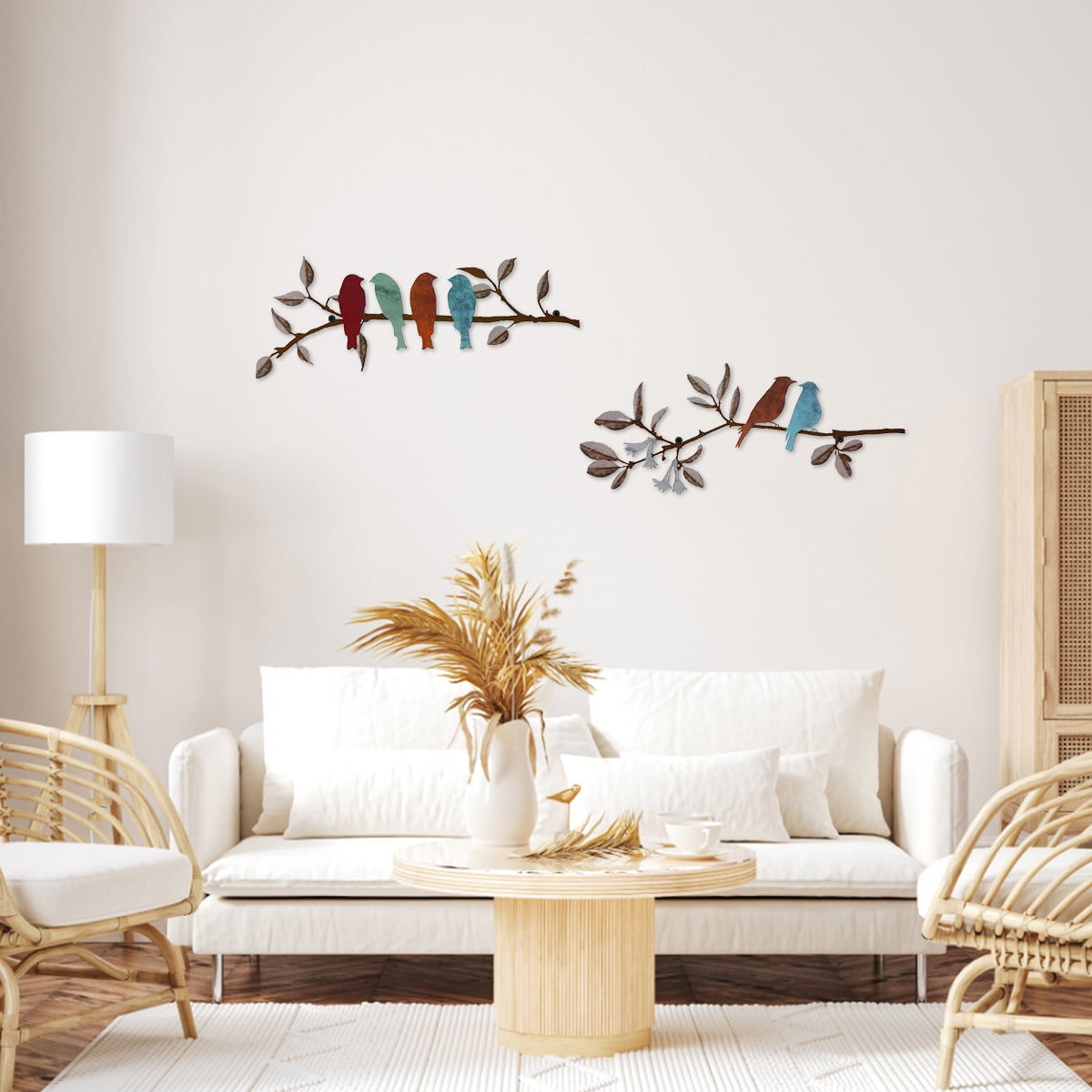 Qenwkxz 2PCS Metal Birds Wall Art Vivid Birds on Branch Metal Birds Wall Decor Hanging Leaves with Birds Outdoor Wall Decor Rustic Bird Decor Leaf Wall Decor or Balcony Garden Indoor Outdoor Decor