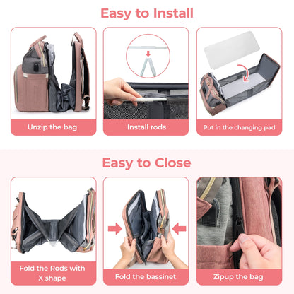 ZIMFANQI Baby Diaper Bag Backpack, Large Capacity Bags with Foldable Changing Station, Diaper Bag Organizing Pouches, Multifunctional Waterproof Travel Back Pack for Moms and Dads, USB Charging Port