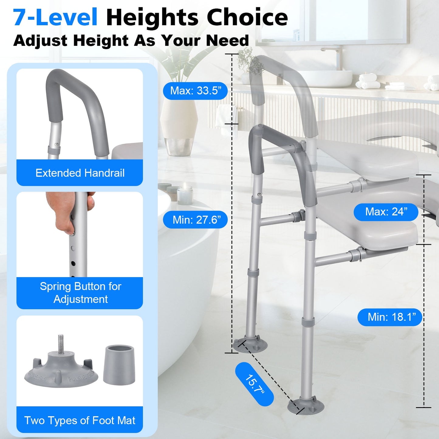 Width & Height Adjustable Raised Toilet Seat with Handles for Elderly, Toilet Seat Risers for Seniors, Toilet Riser with Handles, Elevated Toilet Seat with Handles (with Bucket)