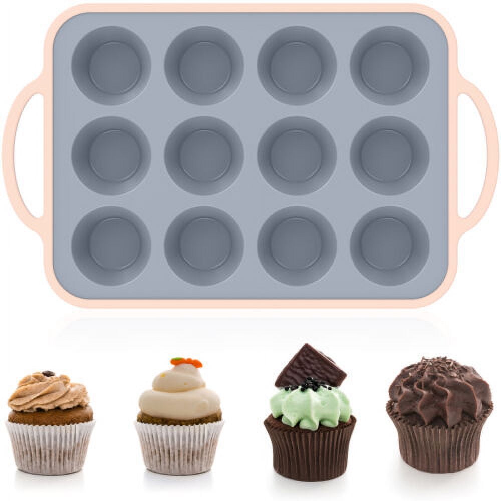 Ihvewuo Silicone Muffin Pan 12 Cups Mini Muffin Pan Nonstick Muffin Baking Mold with Reinforced Stainless Steel Frame Durable Silicone Cupcake Pan for Baking Cupcake Mini Muffin and More