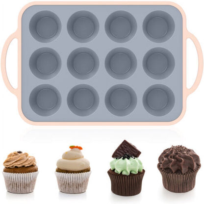 Ihvewuo Silicone Muffin Pan 12 Cups Mini Muffin Pan Nonstick Muffin Baking Mold with Reinforced Stainless Steel Frame Durable Silicone Cupcake Pan for Baking Cupcake Mini Muffin and More