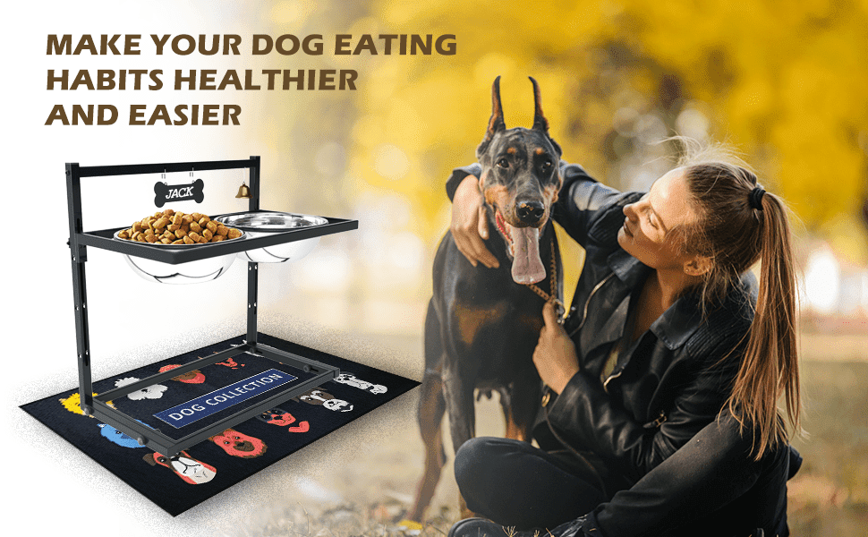 𝐗-𝐋𝐚𝐫𝐠𝐞 Elevated Dog Bowls for Extra Large Dogs with Mat,Raised Dog Bowl Stand for Large Breed Adjusable Height Dog Feeder with Two 3L(𝟏𝟑𝐂𝐔𝐏𝐒) Stainless Steel Dog Food Bowls