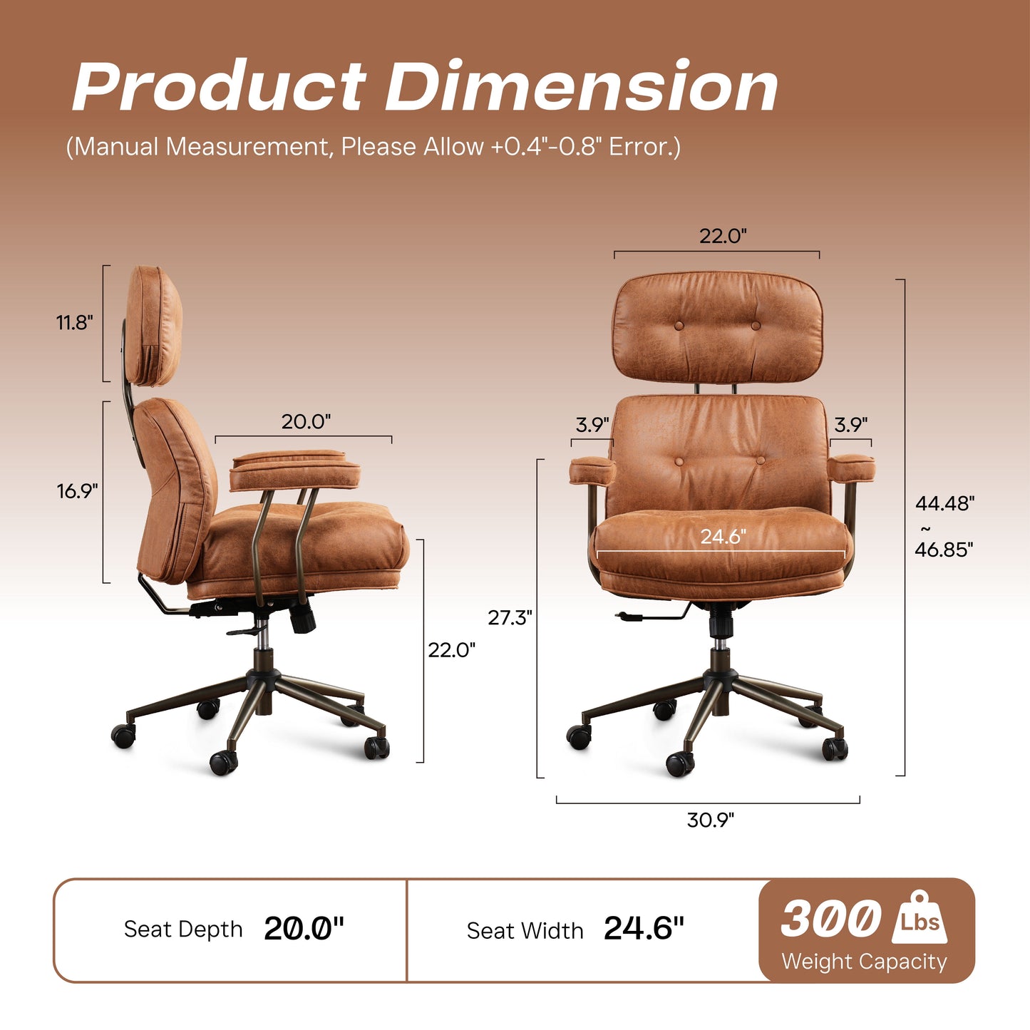Toject Ergonomic Office Chair, High Back Comfy Home Office Chair with Lumbar Support, Mid-Century Modern Computer Executive Desk Chair with Thickened Cushions (Suede Leather, Brown)