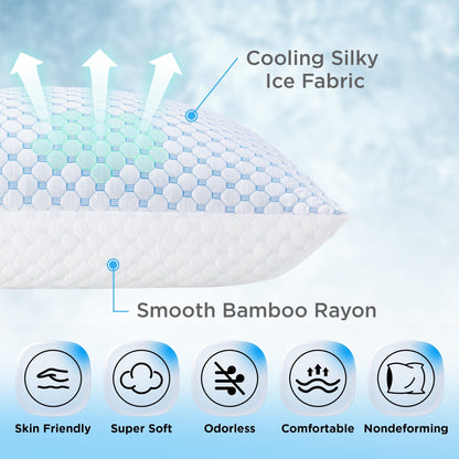 Thinway 2 Pack Cooling Pillow for Sleeping, Memory Foam Pillows Cool Bed Pillows Hotel Reversible Pillow with Washable Removable Cover for Back, Stomach or Side Sleepers