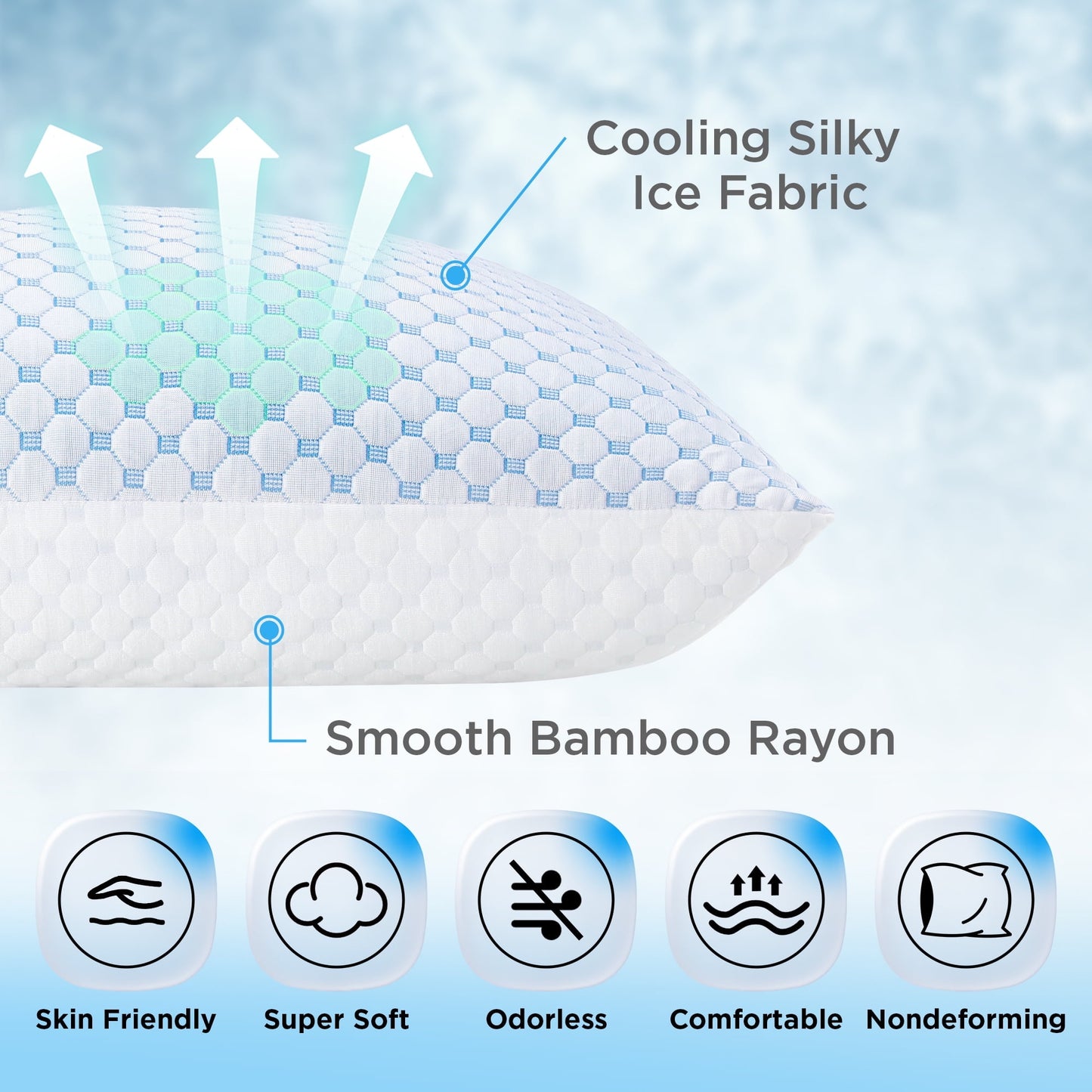 Thinway 2 Pack Cooling Pillow for Sleeping, Memory Foam Pillows Cool Bed Pillows Hotel Reversible Pillow with Washable Removable Cover for Back, Stomach or Side Sleepers
