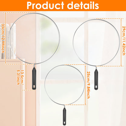 3Pcs Splatter Guard with Handle Stainless Steel Mesh Splatter Screen Splash-Proof Oil Splatter Guard Temperature Resistant Splatter Screen Strainer 9.8 in+11.4 in+13 in for Cooking Frying Pan