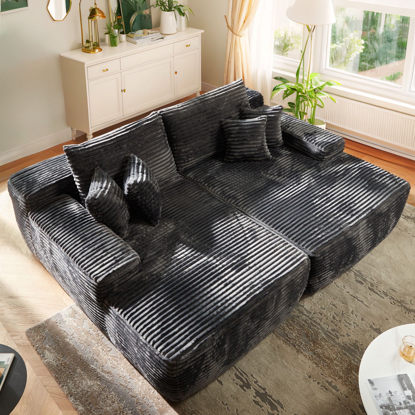 Vcatnet 81" Modular Sectional Sofa Couch Corduroy Chaise Lounge Loveseat Sofa Bed Oversized Upholstered Sleeper Sofa for Living Room and Bedroom, Gray