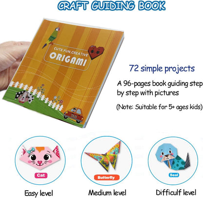 Origami Kit 144 sheets, Origami Paper Kit for Kids 72 Patterns with Craft Guiding Book, Vivid Colorful Folding Papers ,Easy DIY Art and Craft Projects, Kids Christmas Day Children's Day Gift