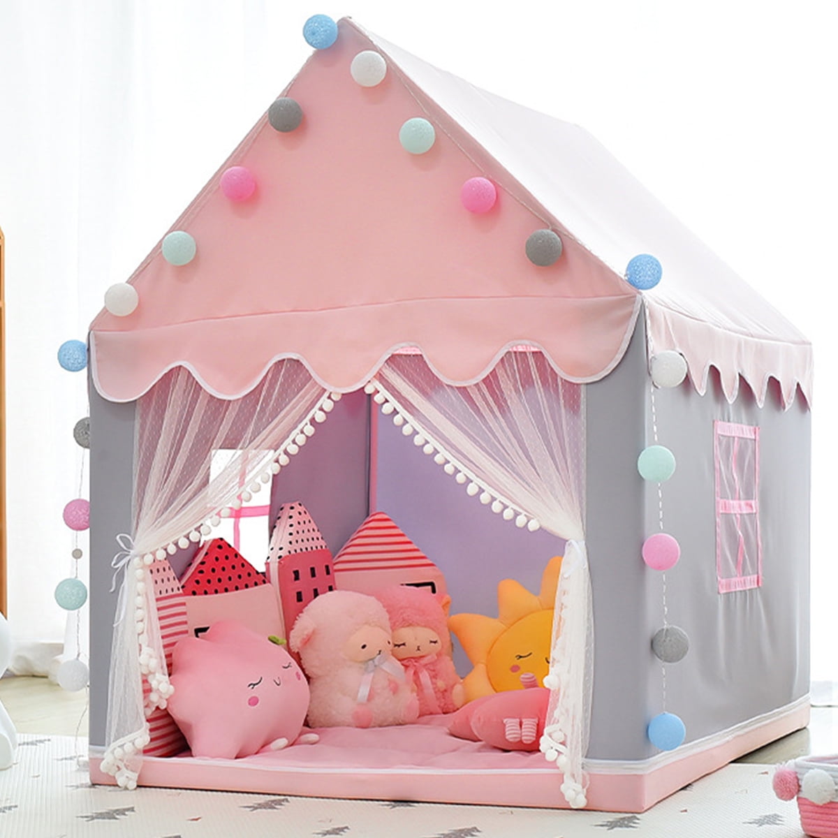 Tcwhniev Indoor/Outdoor Fairy Princess Castle Tent,Pink Kids Tent Large Princess Castle Playhouse,Tents for Kid,Princess Castle Pink Play Tent House(51.2 x 39.4 x 47.2in)