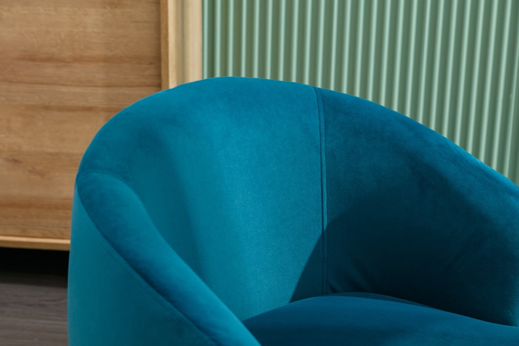 Swivel Barrel Chair, Modern Velvet Fabric Upholstered Accent Club Armchair with Metal Swivel Loop, Comfy Round Single Leisure Sofa Chair for Living Room Bedroom Office Coffee Shop, Teal