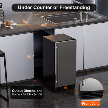 COTLIN 15" Built-in Stainless Steel Crescent Ice Maker with 20LBS Storage Bin IMC25BI