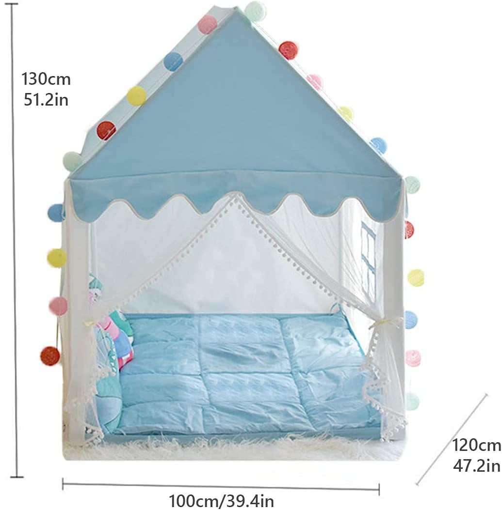 Tcwhniev Princess Castle Tent for Girls Fairy Play Tents for Kids Blue Playhouse with Fairy Star Lights Toys for Children or Toddlers Indoor or Outdoor Games 51.2 x 39.4 x 47.2 Inch