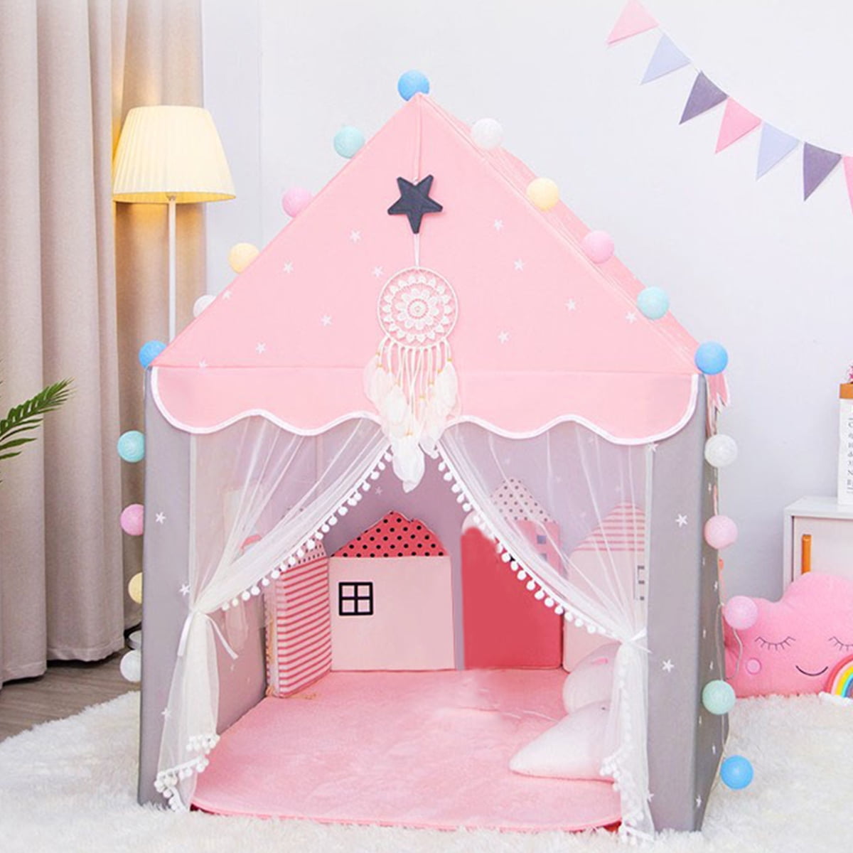 Tcwhniev Indoor/Outdoor Fairy Princess Castle Tent,Pink Kids Tent Large Princess Castle Playhouse,Tents for Kid,Princess Castle Pink Play Tent House(51.2 x 39.4 x 47.2in)
