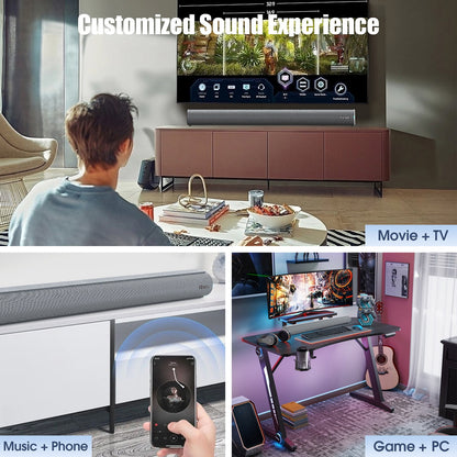 100W Bluetooth Sound Bar with HDMI, Home Theater Surround Sound System with Built-in Subwoofer for Smart TV, Brushed Finish Gray