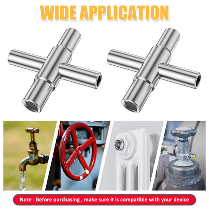 Txkrhwa 2PCS 4 Way Sillcock Key Wrench, Zinc Alloy Water Utility Key, Sillcock Spigot Wrench Compatible with 1/4inch 9/32inch 11/32inch Plumbers Handle for Faucet Spigot Cabinet