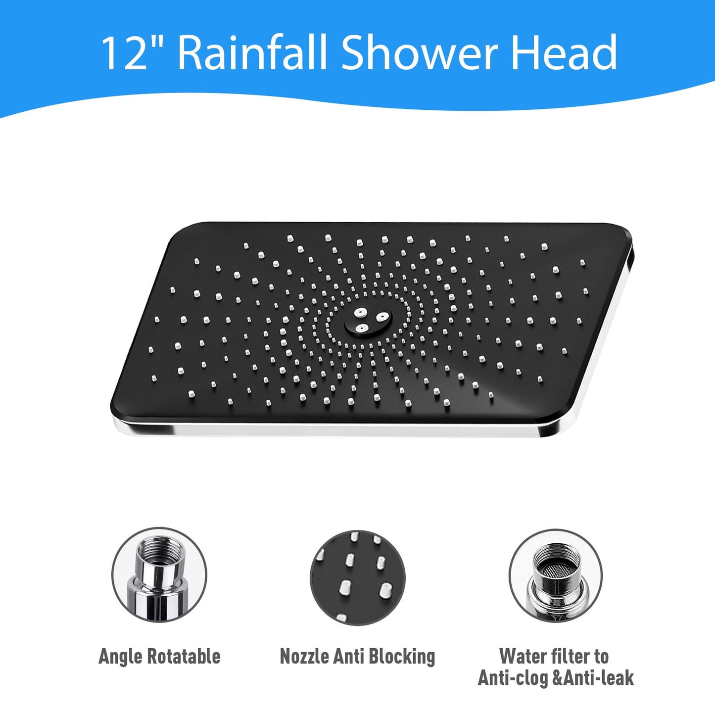 IUSU 8-Setting High Pressure Shower Head, 11.8 inch Rain Shower Head with Handheld and Hose Silver