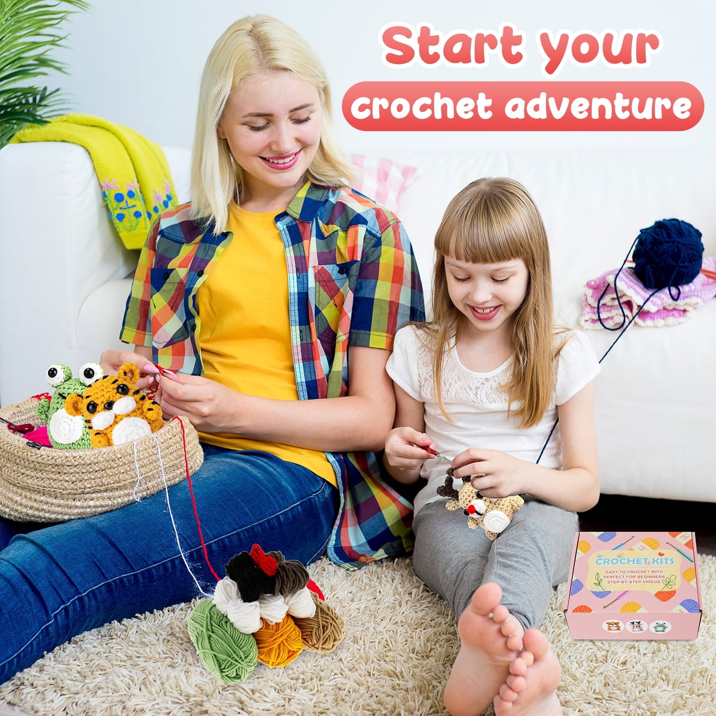 Qenwkxz 3PCS Crochet Kit for Beginners Complete Crochet Knitting Kit Adorable Animal Crochet Starter Pack DIY Crochet Craft Kit with Step-by-Step Video for Adults Kids