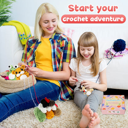 Qenwkxz 3PCS Crochet Kit for Beginners Complete Crochet Knitting Kit Adorable Animal Crochet Starter Pack DIY Crochet Craft Kit with Step-by-Step Video for Adults Kids