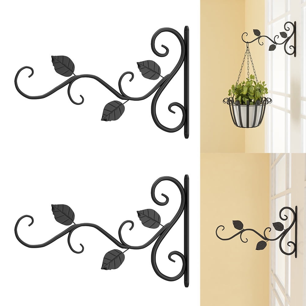 EUWBSSR 2Pcs Hanging Plant Bracket Metal Plant Hooks for Hanging Baskets 11.8in Wall-Mounted Plant Hanger for Plants Lanterns Flower Baskets Bird Feeder Wind Chimes Artwork Indoor Outdoor Decor,Black
