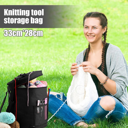 Large Capacity Yarn Storage Bag with Multi-Pockets Barrel-Shaped Knitting Storage Bag Portable Yarn Knitting Organizer Bag with Hnadle Strap Home Travel Use for Hooks Needles Yarn Skeins