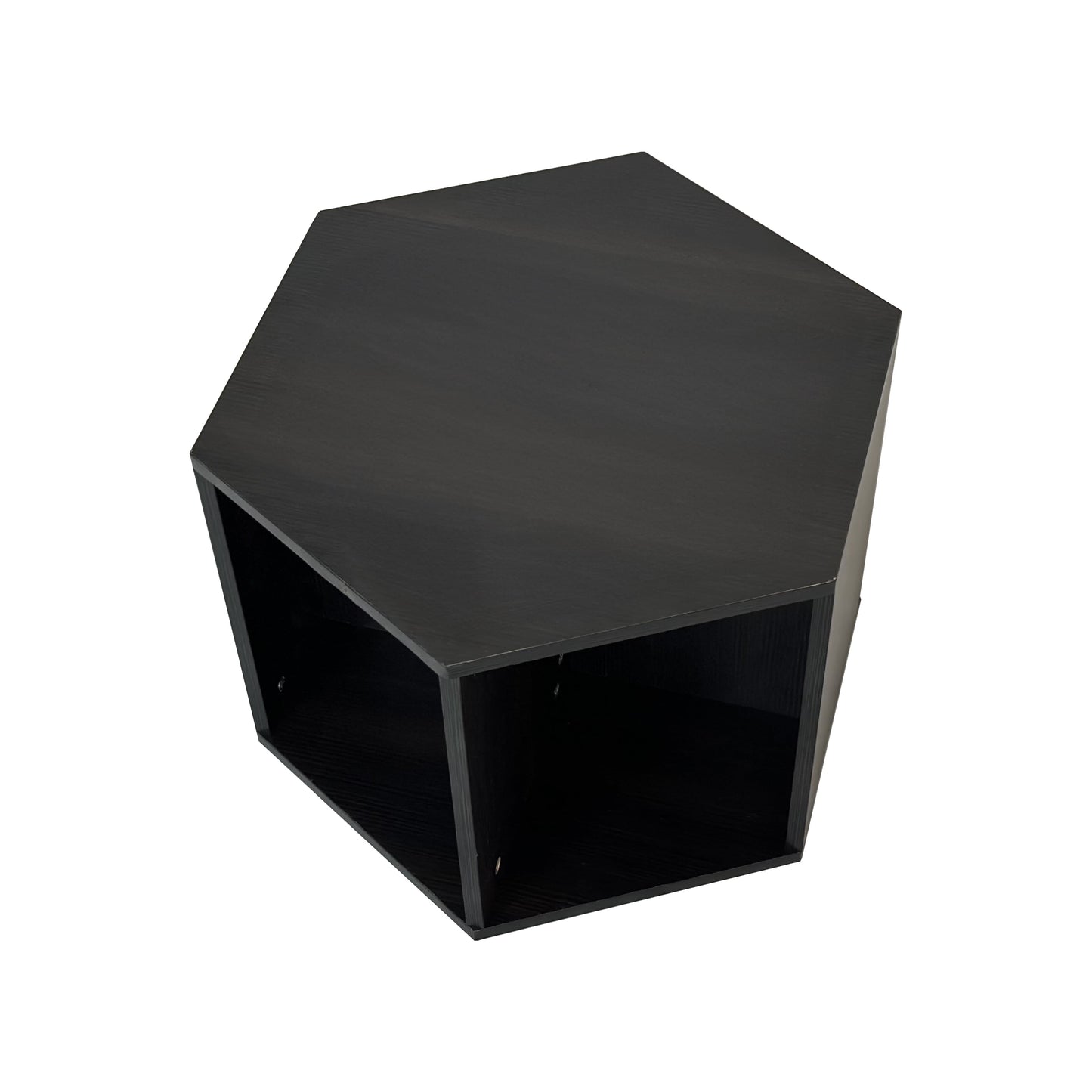 Hexagonal Coffee Table Side Table Nightstand Burmese Sumac,Living Room Table Modern Funiture Table，Black Brown