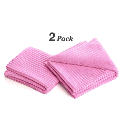 Pack of 2 Soft Corduroy Velvet Pillow Covers, 18x18 Inch Striped Square Boho Throw Pillowcases, Modern Farmhouse Home Decor for Sofa Living Room Couch Bed, Pink