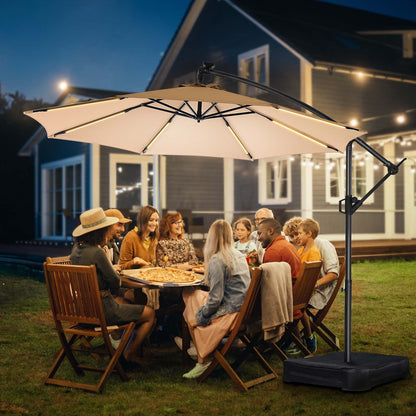 10ft Patio Umbrellas Offset，Outdoor Umbrella Cantilever Hanging Umbrellas with Infinite Tilt,Fade Resistant Waterproof Fabric & Base,for Yard,Garden,Home,Pool & Deck,Beige