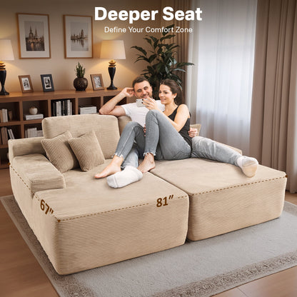 Vcatnet 81" Modular Sectional Sofa Couch Corduroy Chaise Lounge Loveseat Sofa Bed Oversized Upholstered Sleeper Sofa for Living Room and Bedroom, Camel