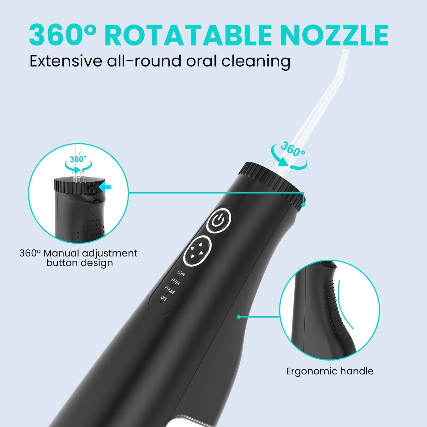 AUOSHI Water Flosser Portable Cordless Oral Irrigator , 4 Modes 5 Tips Rechargeable IPX7 Waterproof Teeth Cleaner for Home and Travel 300ML Black