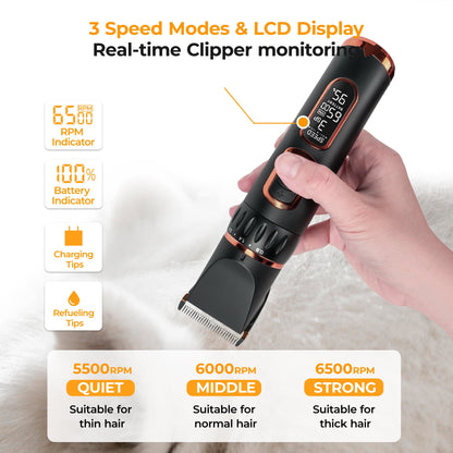 ZIMFANQI Dog Clippers, Dog Grooming Kit with LCD Display, 3-Speed & Low Noise, Cordless Rechargeable Dog Clippers for Grooming, Professional Hair Shaver and Nail Trimmers for Dogs Cats Pets